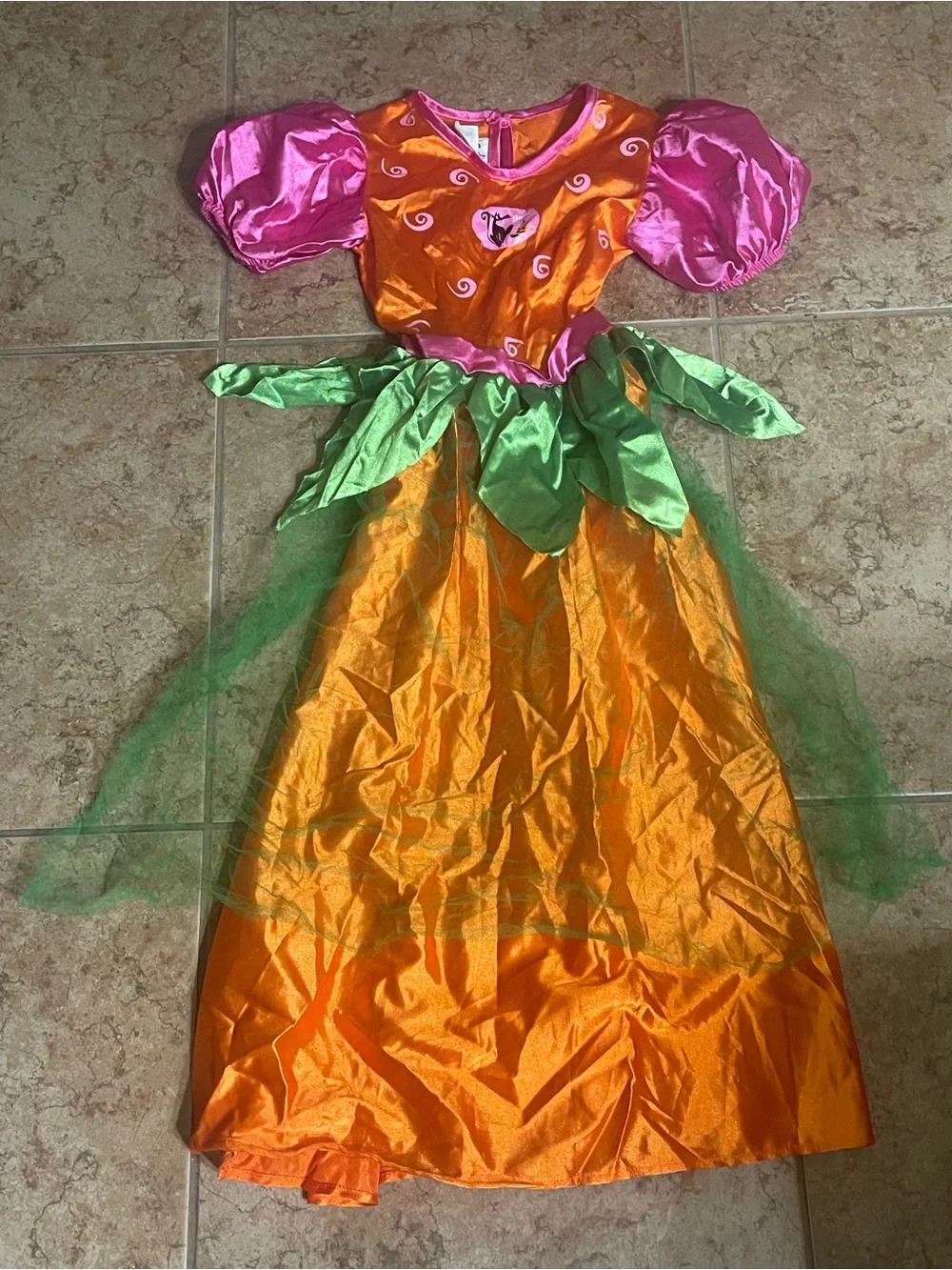 Costume - Barbie Orange and Pink Pumpkin Princess Dress with Green Leaf Accents
